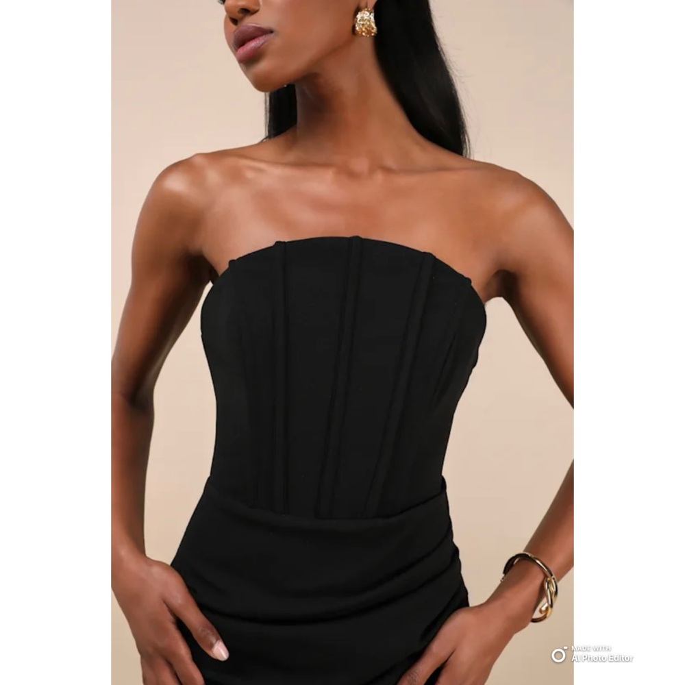 Lulus Small Laney Black Strapless Corset Maxi Dress NWT Formal Evening Dress - Picture 4 of 17